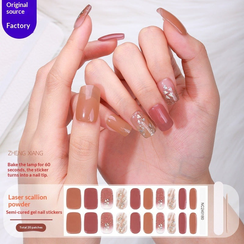 Semi-Cured Gel Nail Strips Foil Laser Gold Shimmer Glossy Set (MOQ=3)