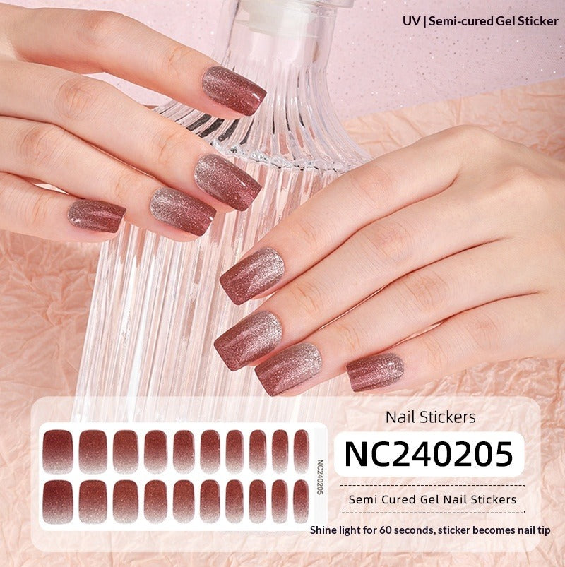 Semi-Cured Gel Nail Strips Fine Glitter Shimmer Glossy Design (MOQ=3)