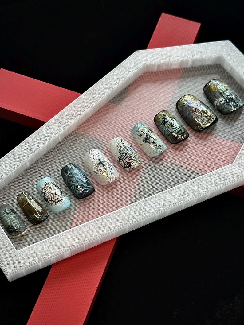 焦黑蕾絲哥德穿戴甲 "餘燼新娘" | Handartnails