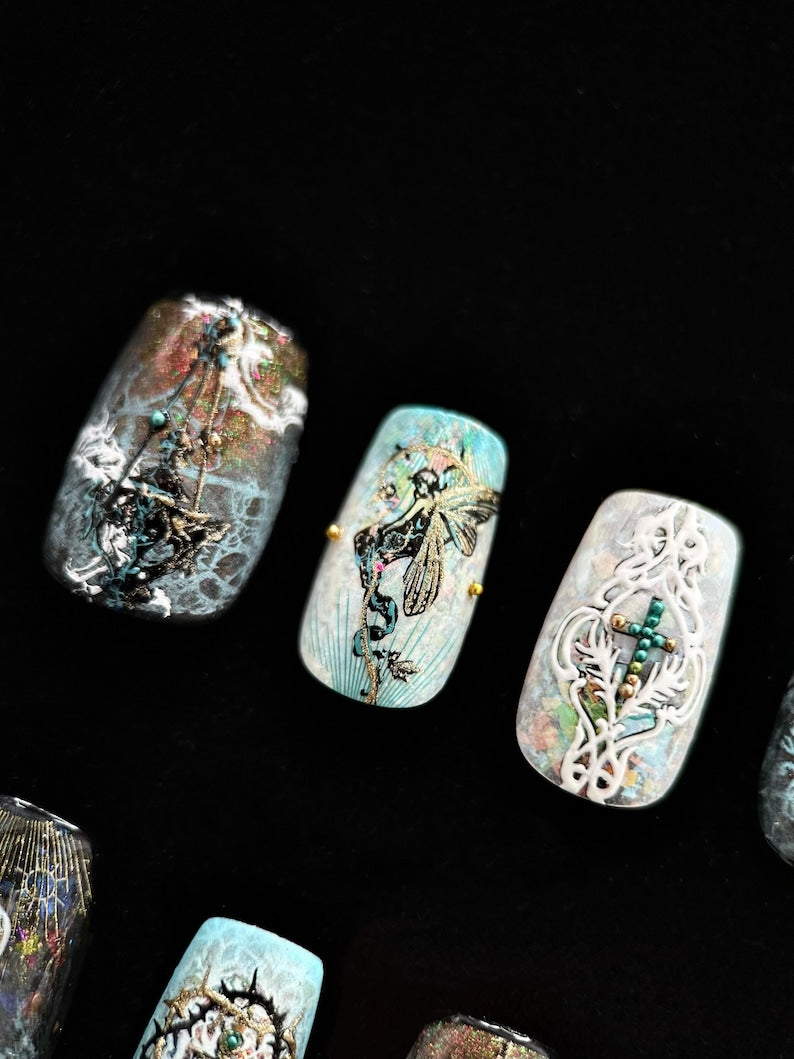 焦黑蕾絲哥德穿戴甲 "餘燼新娘" | Handartnails
