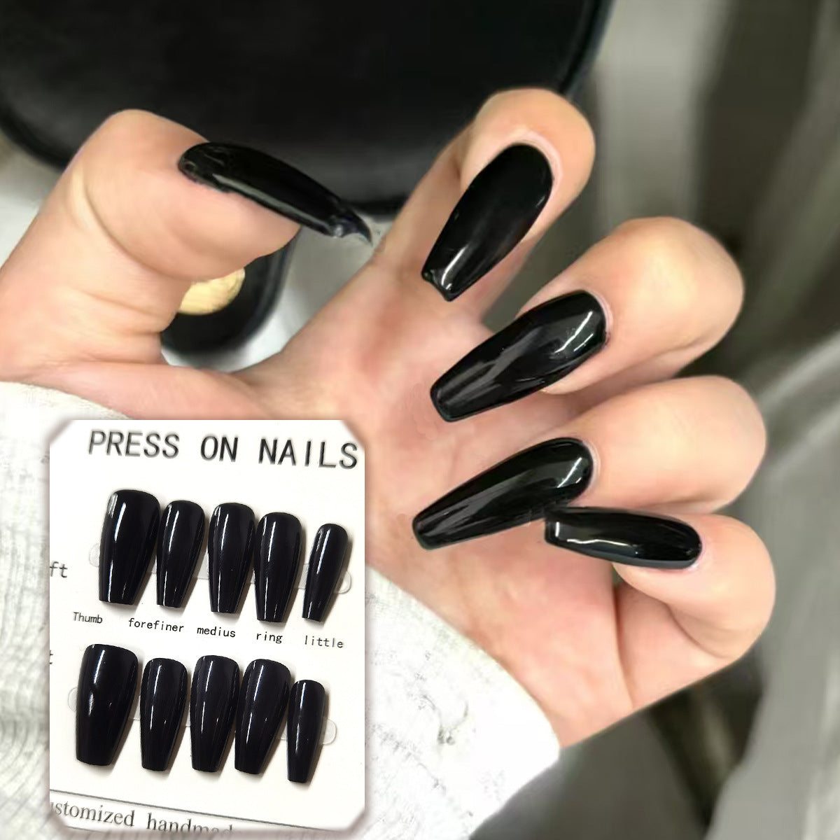 Pure Black Press-On Nail Blanks - Bulk Wholesale for Customization