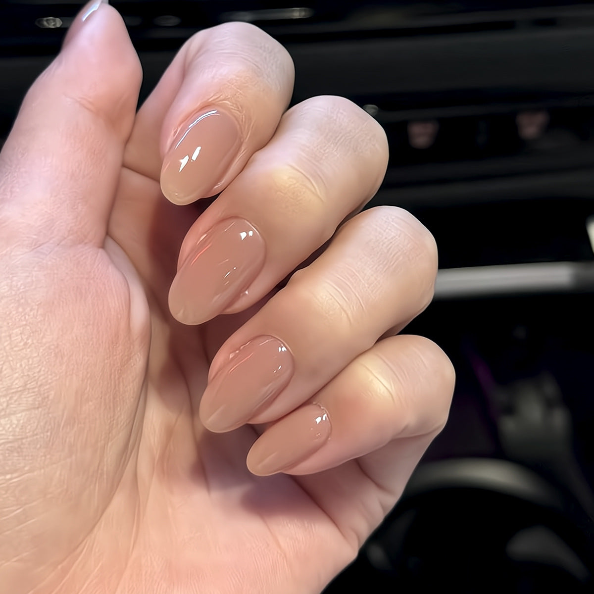 Chic Short Oval Nude Milk Tea Glossy Press-On Nails
