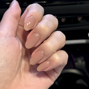 Chic Short Oval Nude Milk Tea Glossy Press-On Nails