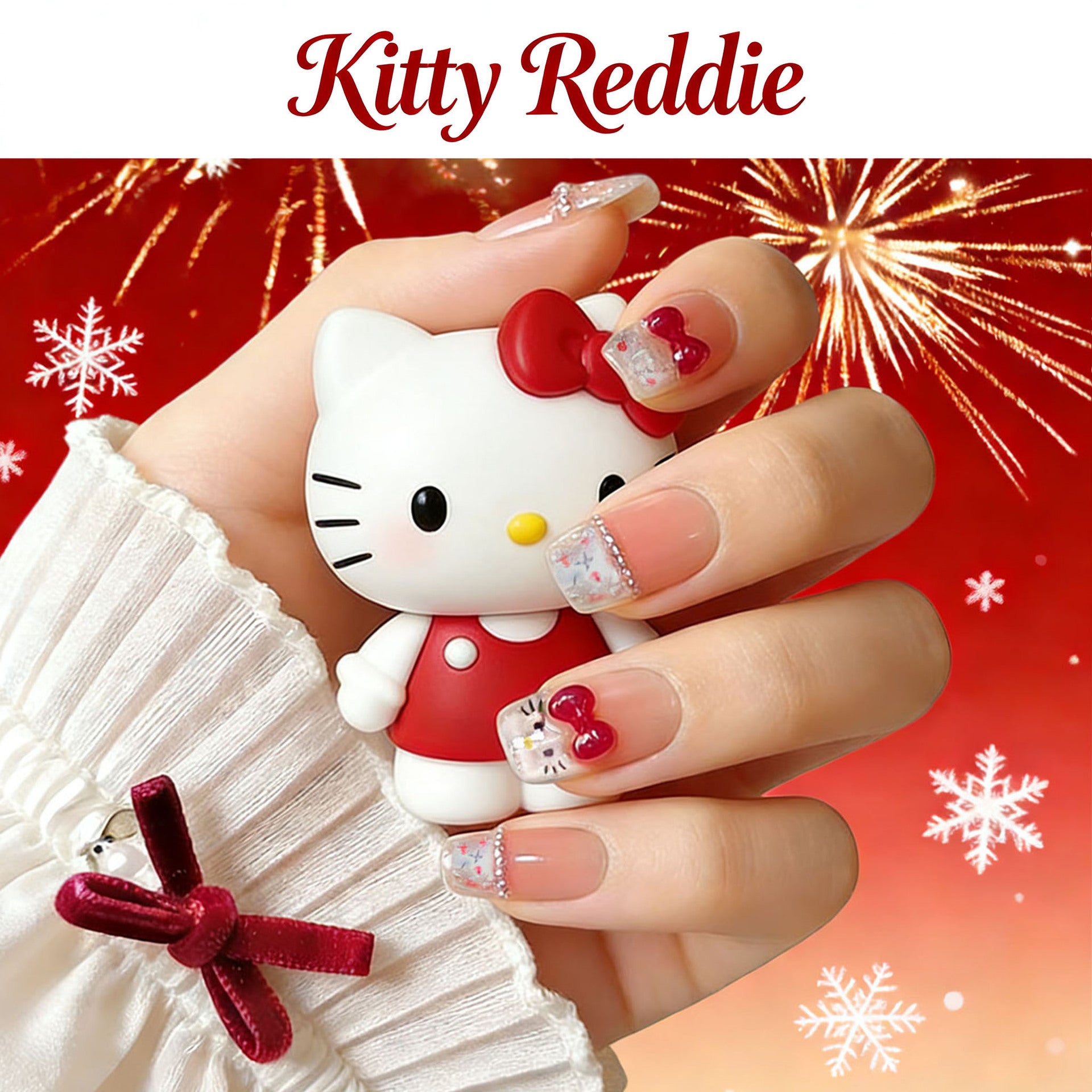 Sweet Kitty Bow Pink Blush French Press-on Nails
