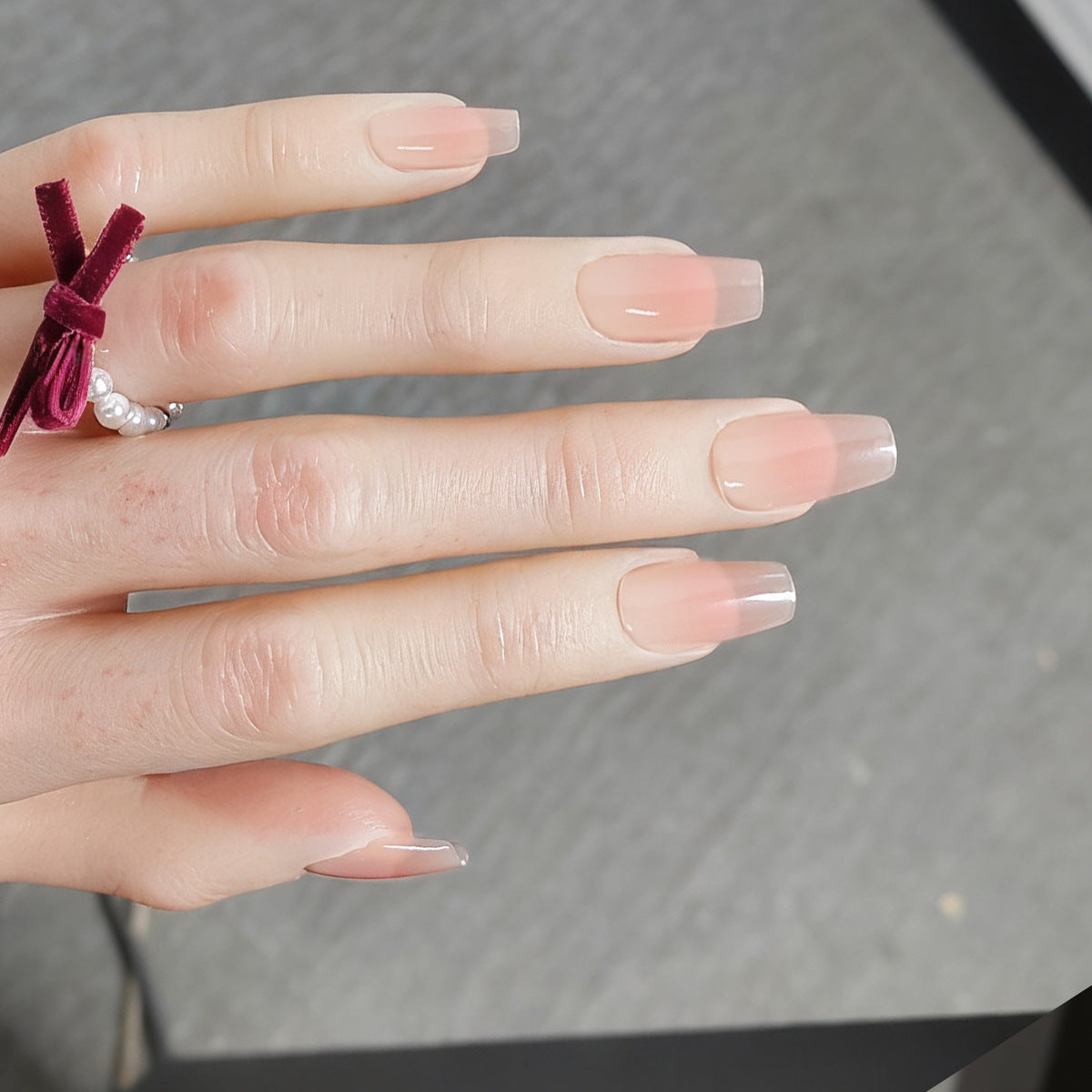 Sheer Nude Peach Blush Ombre Press-On Nails | Medium Coffin
