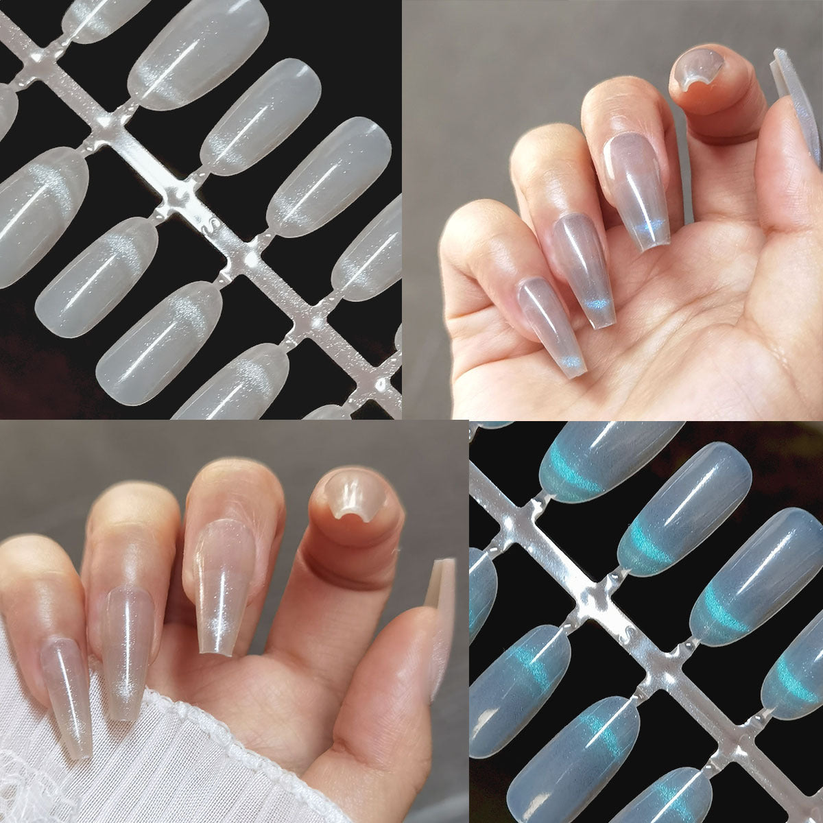 Luminous Cat Eye Long Coffin Press-On Nails