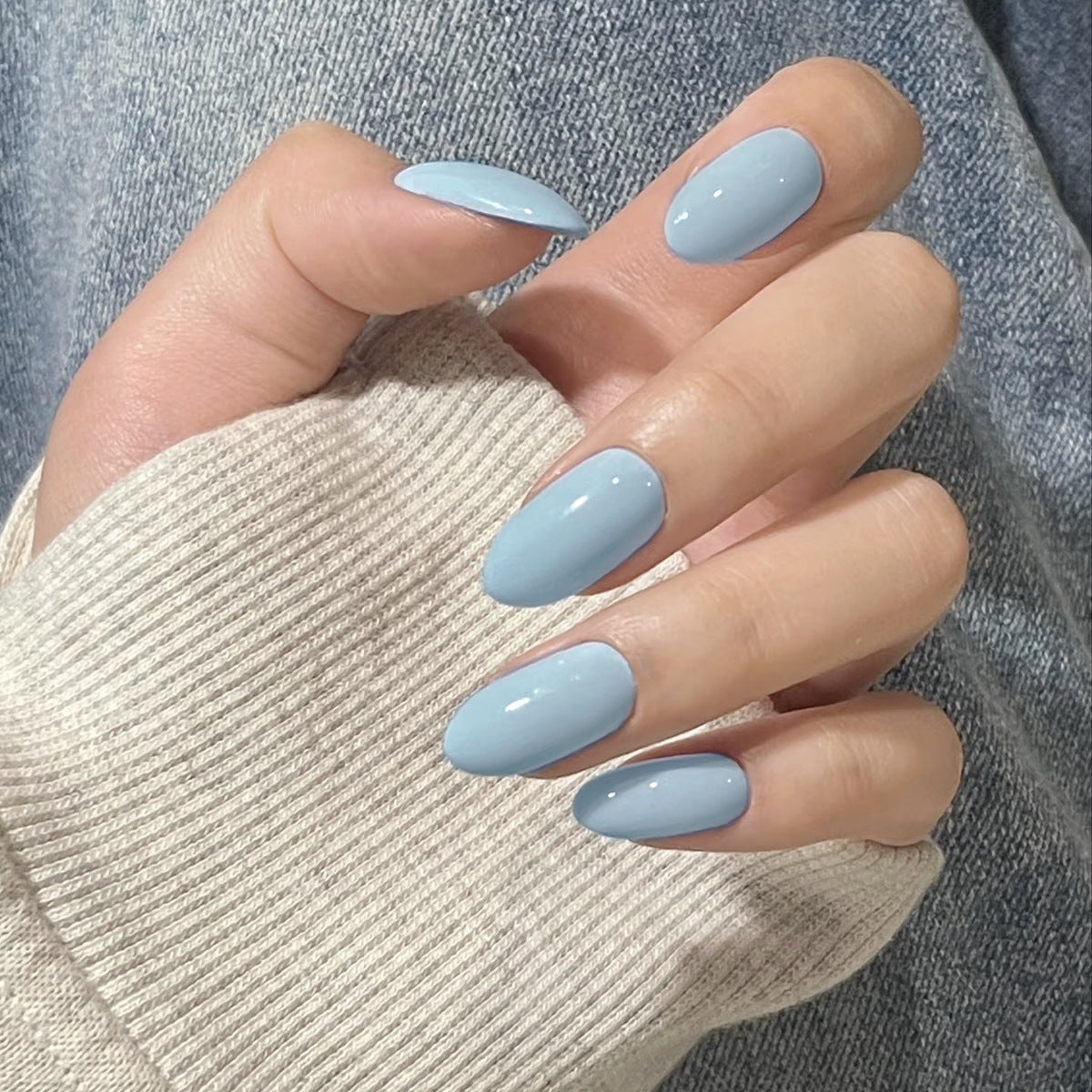 Chic Icy Blue Short Almond Press-On Nails - Solid Color