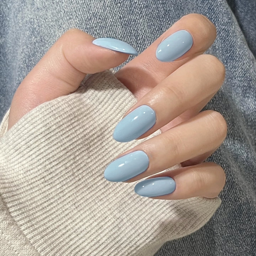 Chic Icy Blue Short Almond Press-On Nails - Solid Color