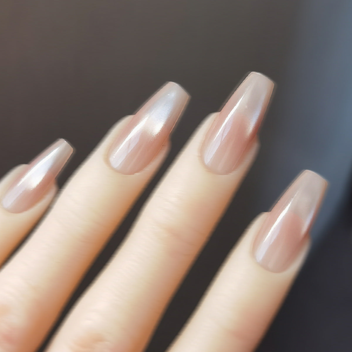 Luminous Blush Cat Eye Press-On Nails | Medium Coffin Shape