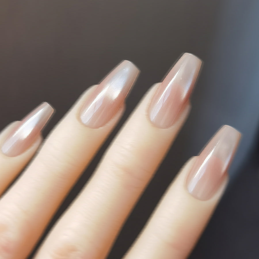 Luminous Blush Cat Eye Press-On Nails | Medium Coffin Shape