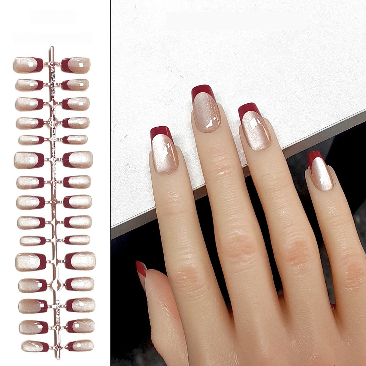 Elegant Red Cat Eye French Press-On Nails - Short Square