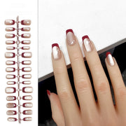 Elegant Red Cat Eye French Press-On Nails - Short Square