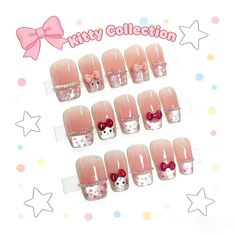Sweet Kitty Bow Pink Blush French Press-on Nails