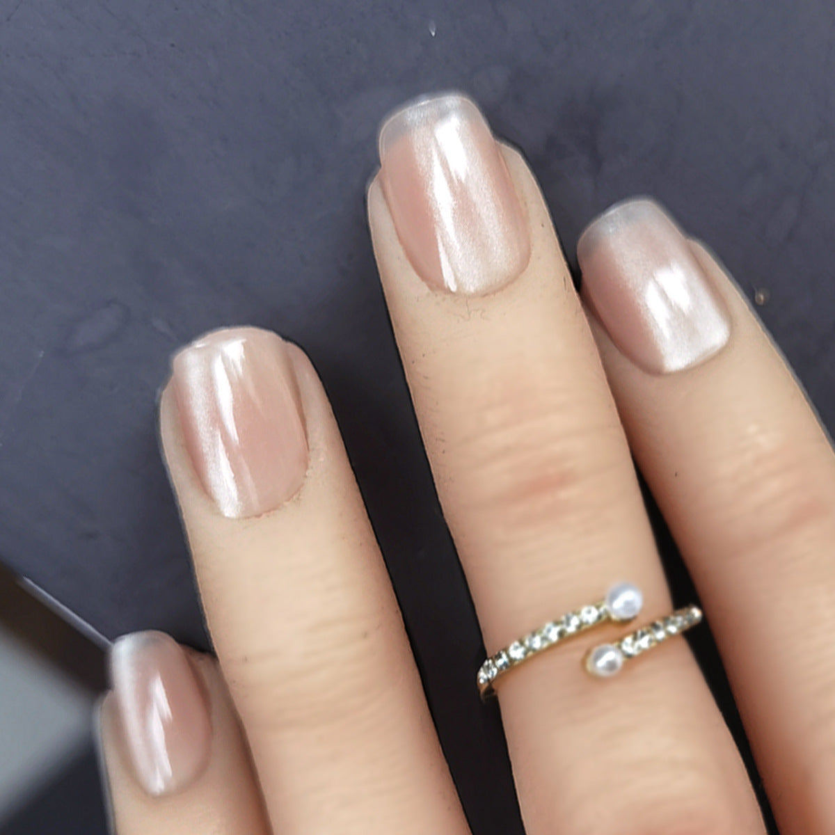 Blush Aurora Cat Eye Press-On Nails | Luxury Gel Manicure