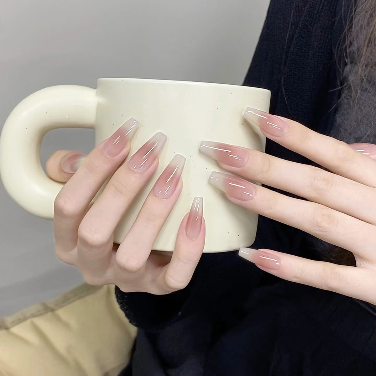 Elegant Dusty Rose Blush Ombre Long Press-On Nails (30 Pieces)