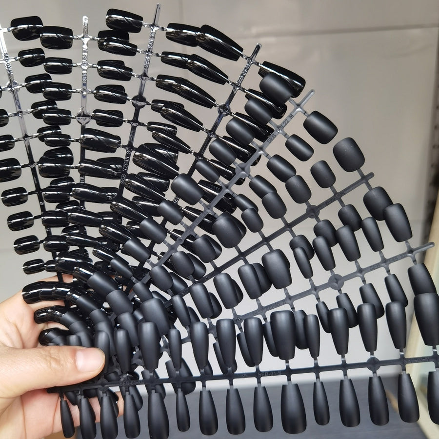 Pure Black Press-On Nail Blanks - Bulk Wholesale for Customization