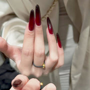 Long Coffin Black & Red Ombre Press-On Nails - Gothic Glam Halloween