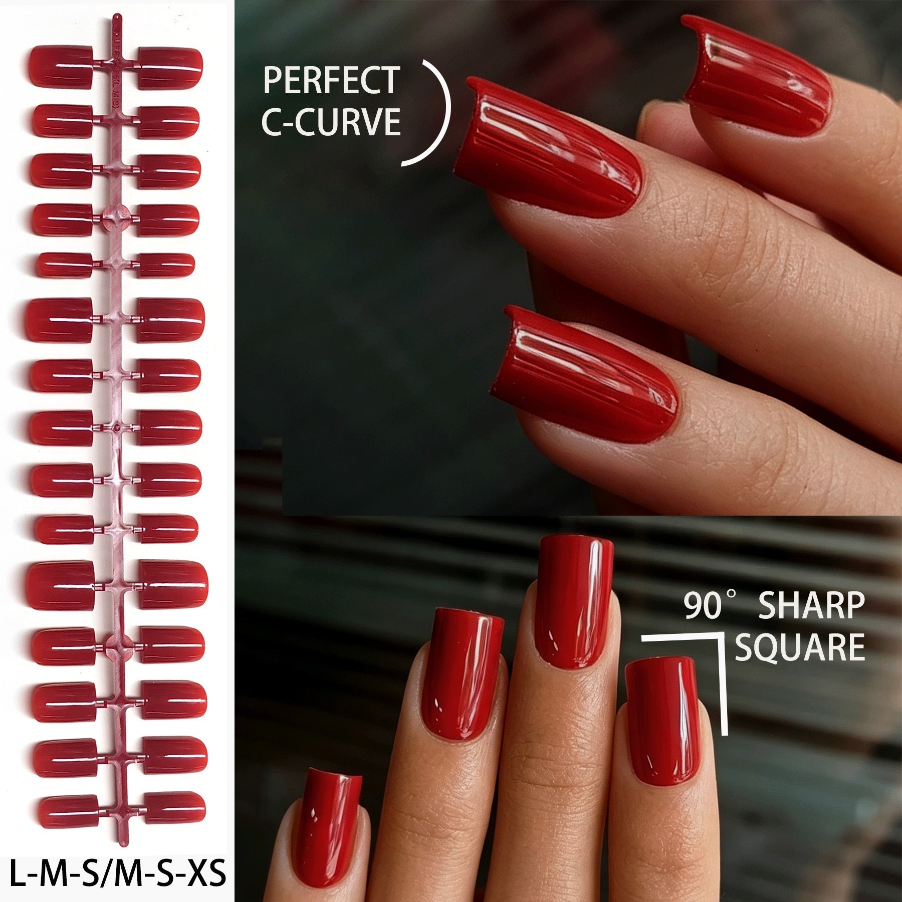 Classic Glossy Red Short Square Press-On Nails