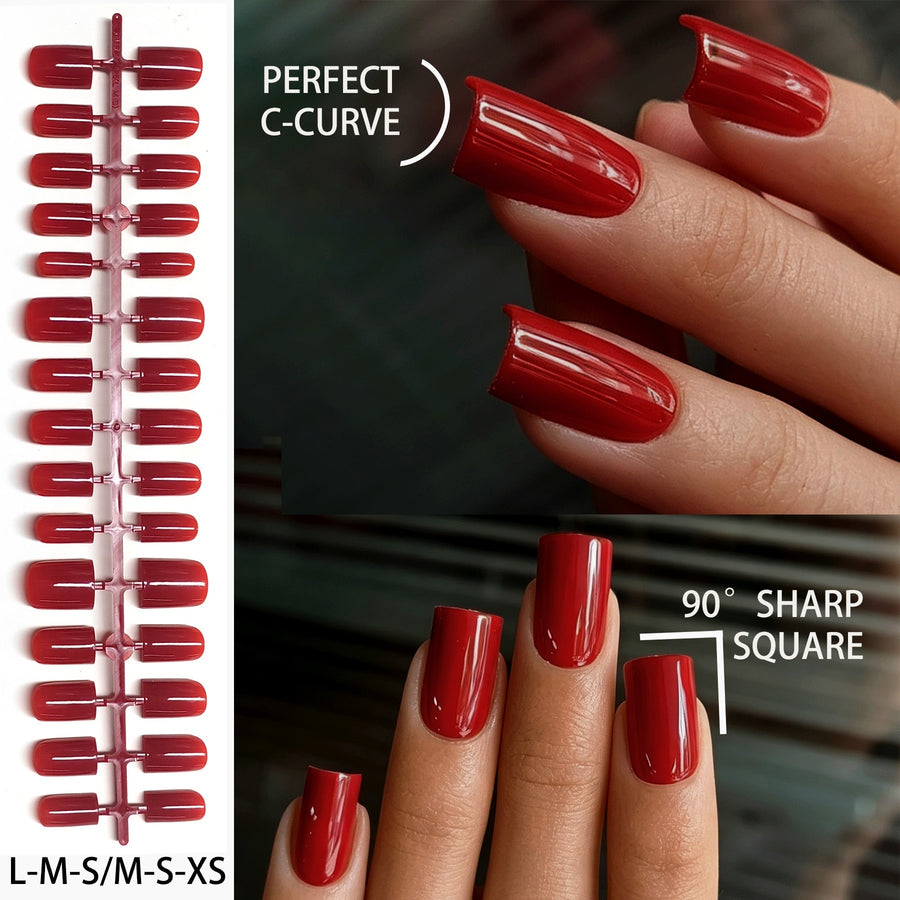 Classic Glossy Red Short Square Press-On Nails