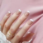 Classic Matte Nude Pink French Tip Press-on Nails - Medium Ballerina Coffin