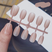 Sheer Milky Nude Glossy Short Oval Press-On Nails | Clean Girl Aesthetic
