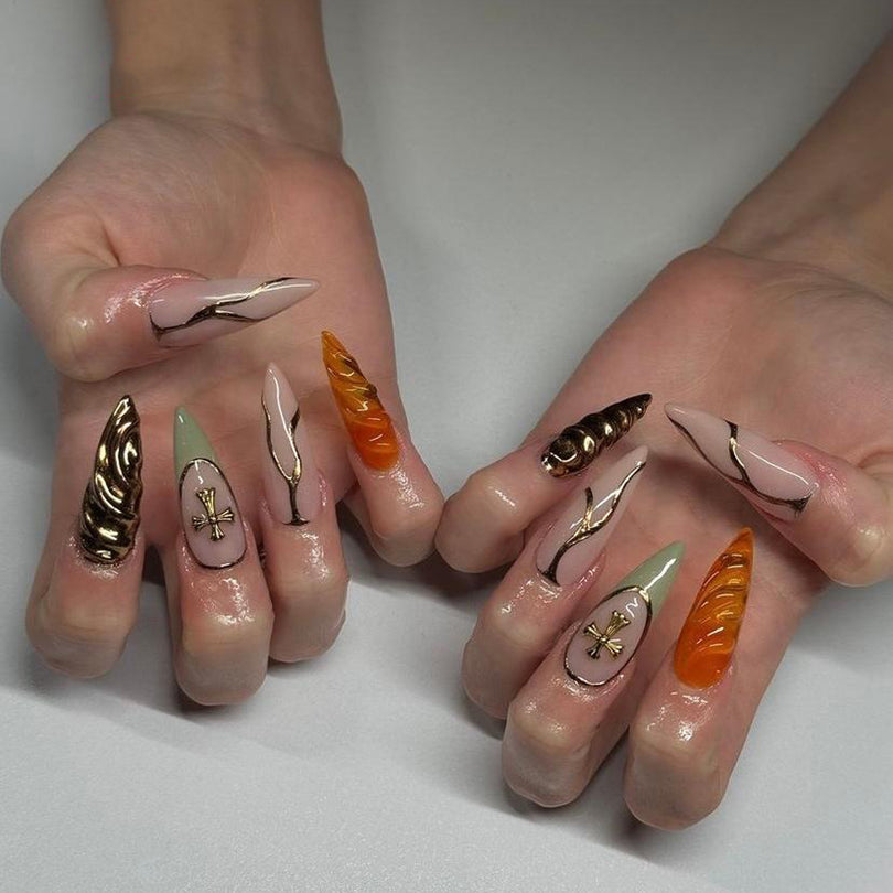 Glam 3D Charm Solid Brown Almond Medium Press On Nails