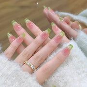 Sparkling Pink & Green French Tip Cat Eye Press-On Nails