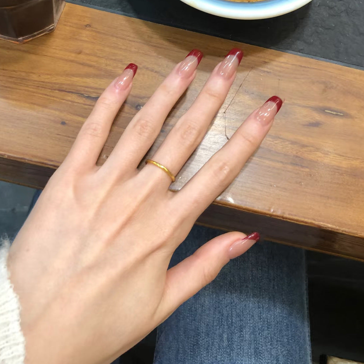 Elegant Red French Tip Press-On Nails | Classic Nude & Red Manicure
