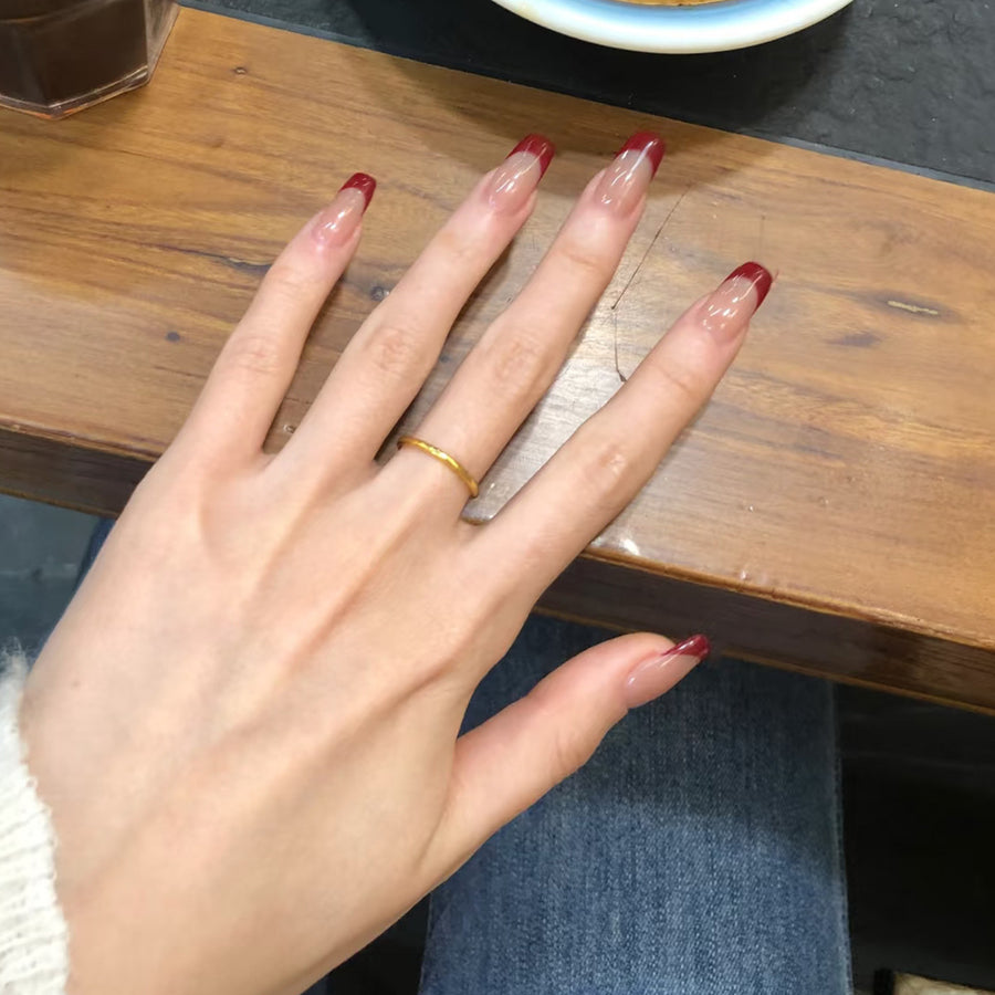Elegant Red French Tip Press-On Nails | Classic Nude & Red Manicure