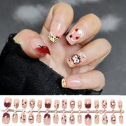 Cute Cartoon Apple Kitty Short Press-On Nails for Kids & Teens