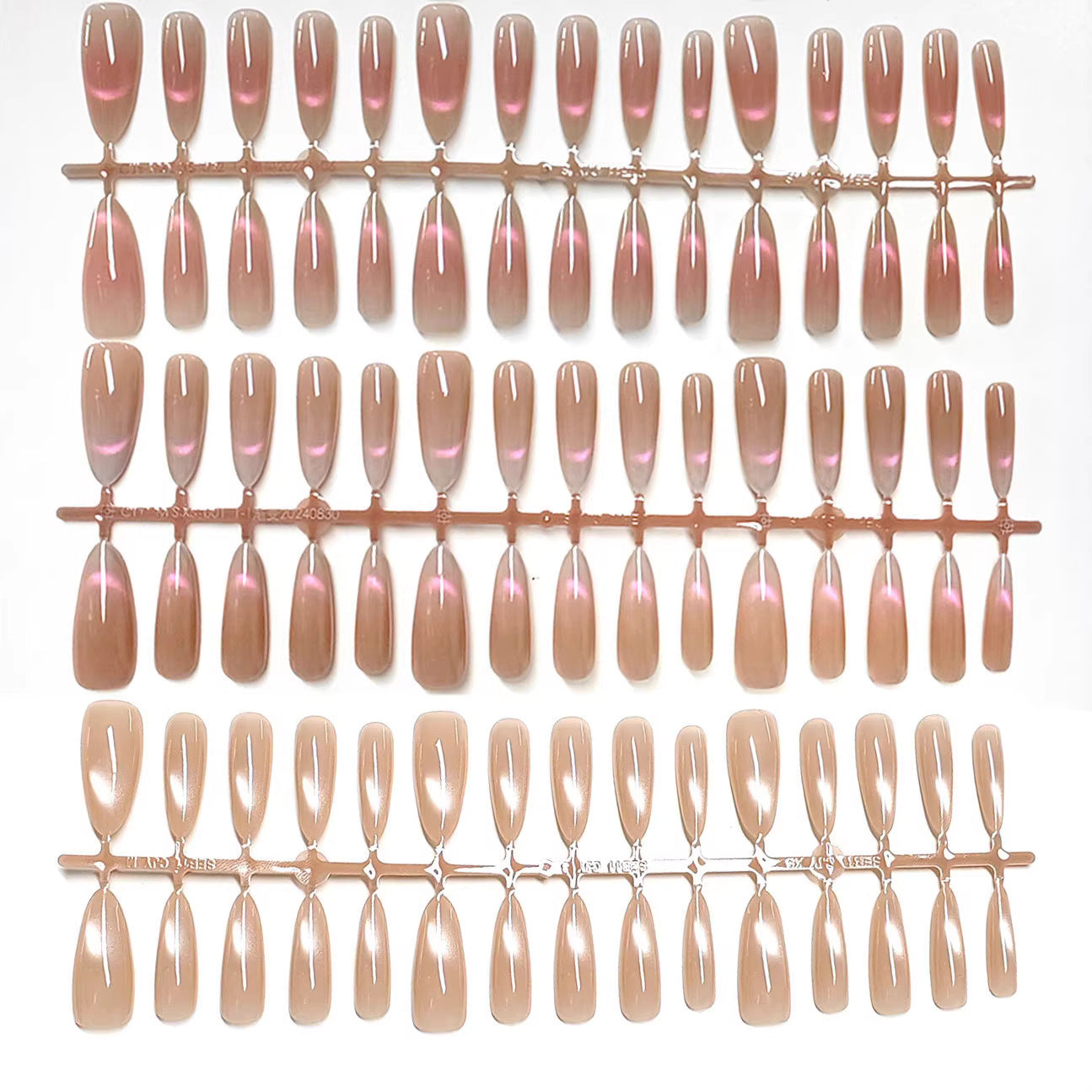 Elegant Nude Glass Bead Cat Eye Long Almond Press-On Nails