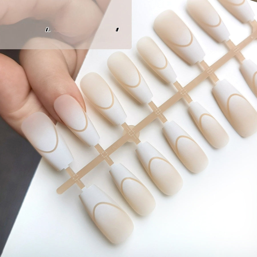 Elegant Velvet Matte Nude Outline French Coffin Press-On Nails