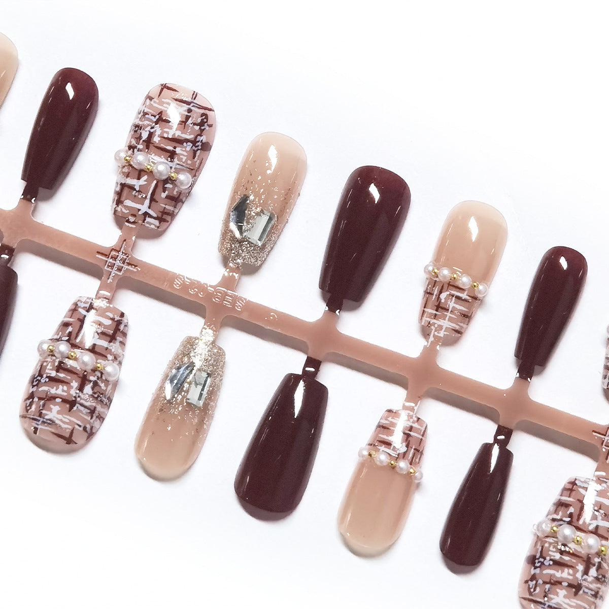 Elegant Burgundy & Tweed Short Press-On Nails