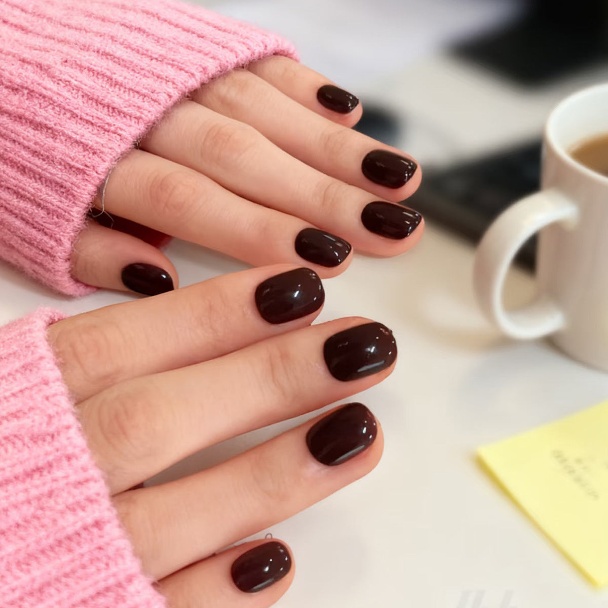 Chic Dark Chocolate Brown Short Press-On Nails