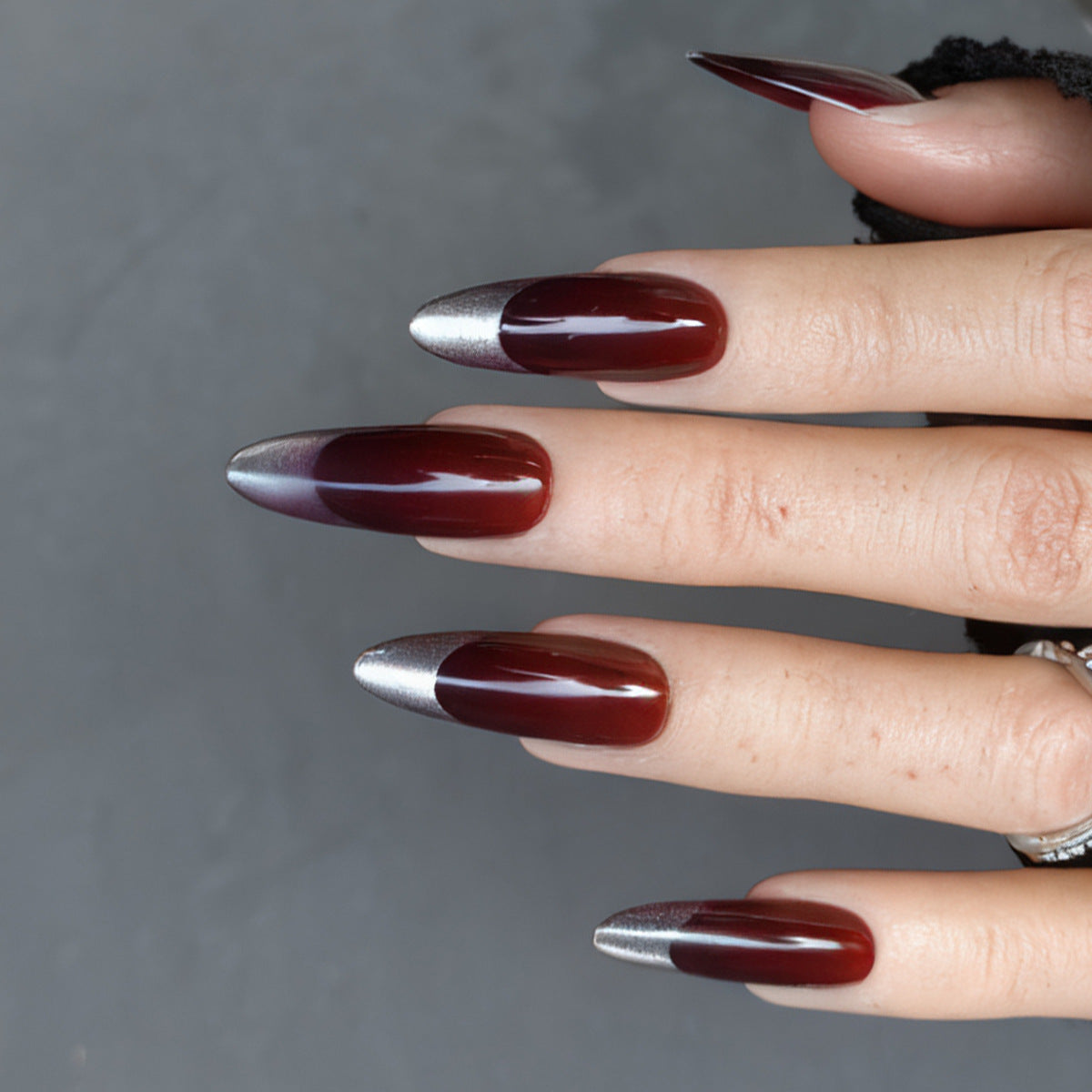 Elegant Nude Glass Bead Cat Eye Long Almond Press-On Nails