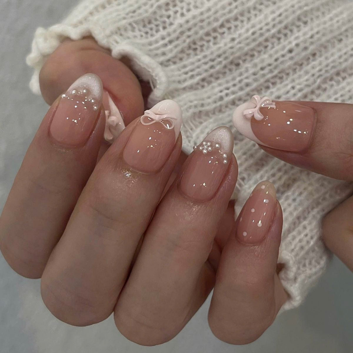French Minimalist Nude Pink Almond Short Press On Nails – JP4308