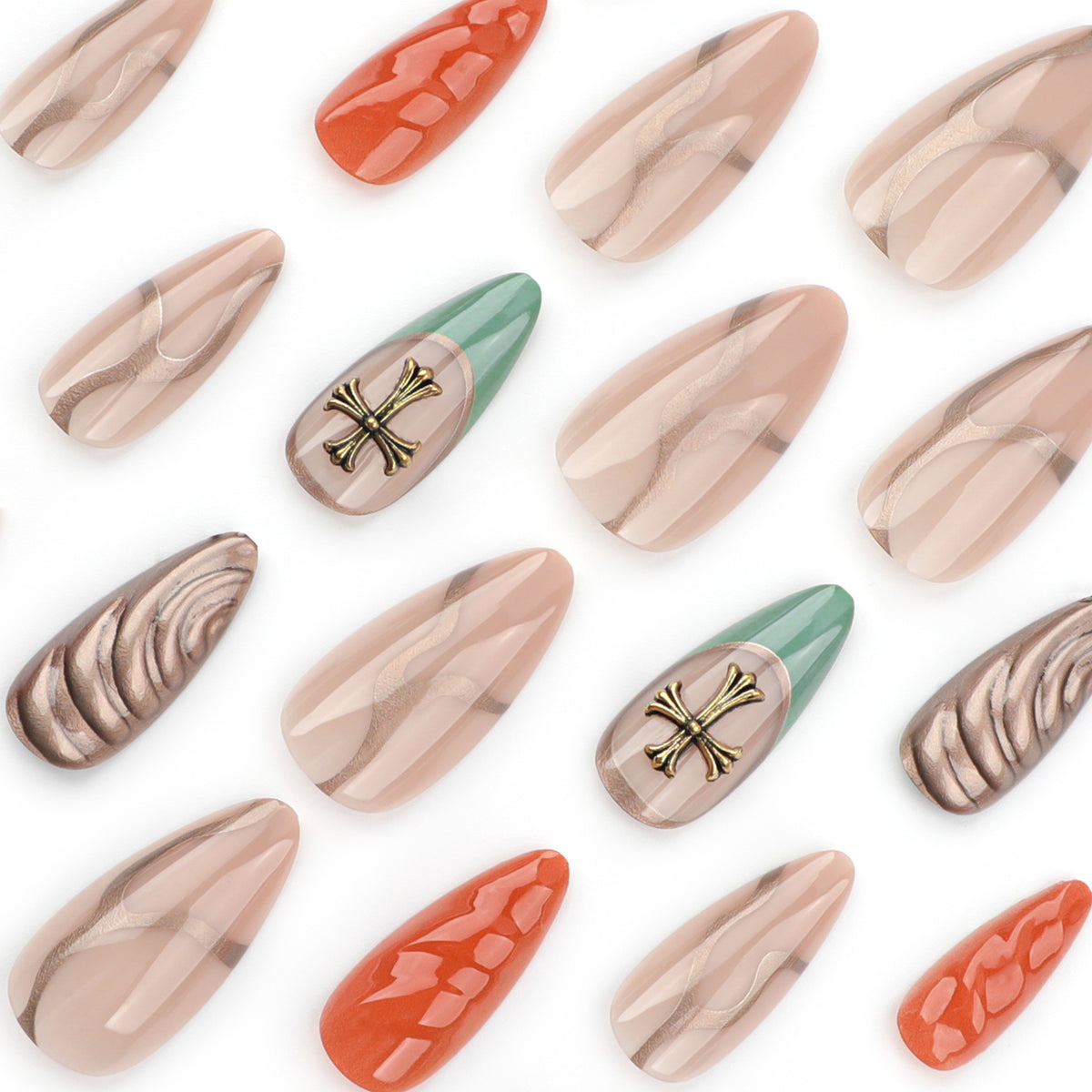 Glam 3D Charm Solid Brown Almond Medium Press On Nails – Image 2