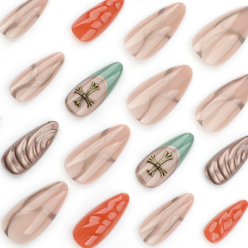 Glam 3D Charm Solid Brown Almond Medium Press On Nails – Image 2