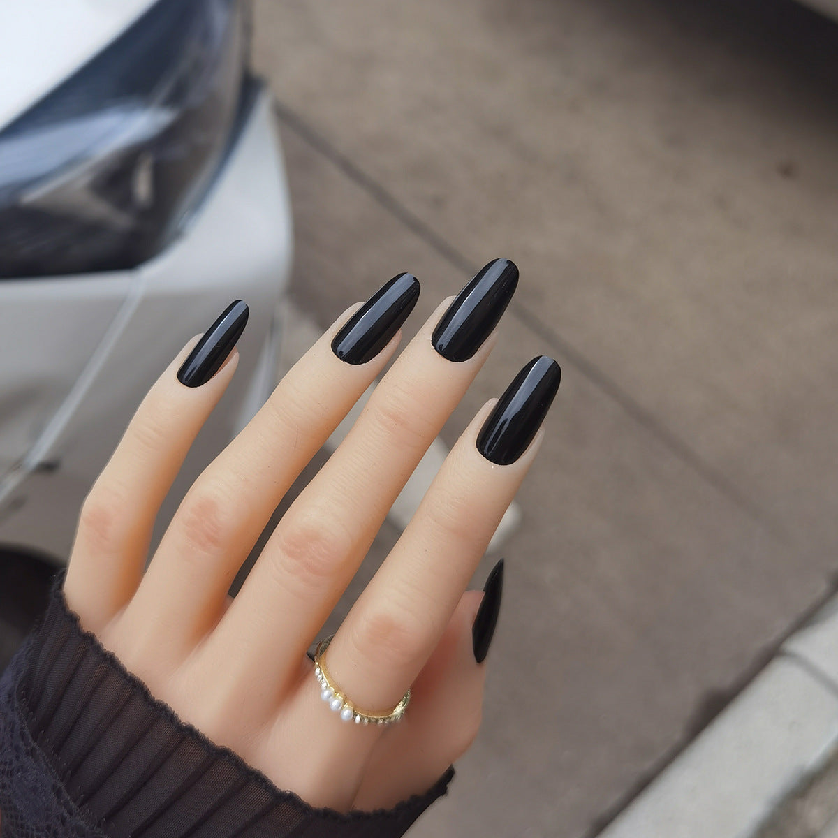 Versatile Solid Color Medium Almond Press-On Nails | Nude, Black & Burgundy