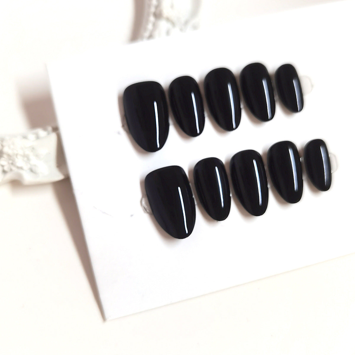 Sleek Black Short Almond Press-On Nails | 30 Piece Set