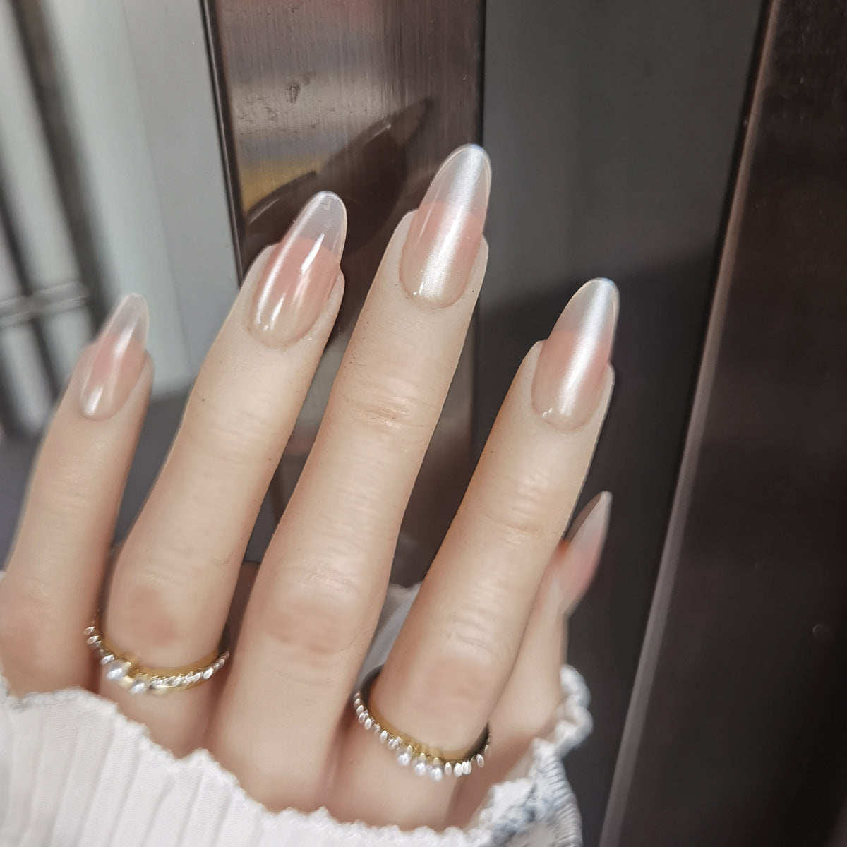 Blush Aurora Cat Eye Press-On Nails | Luxury Gel Manicure