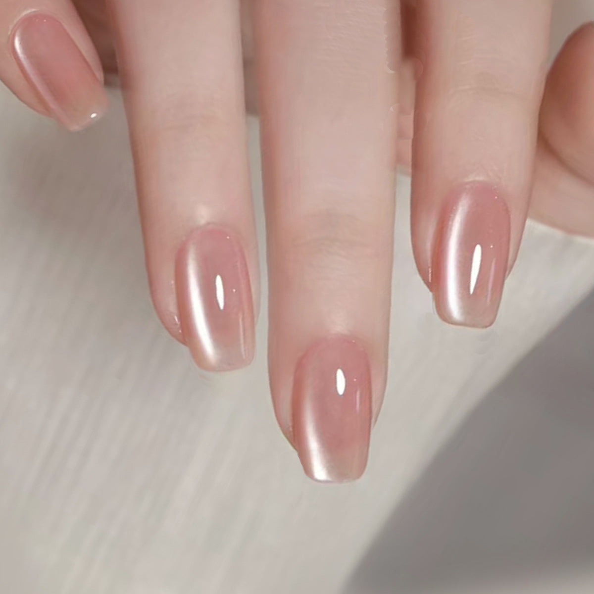Sheer Strawberry Jelly Pink Cat Eye Short Press-On Nails
