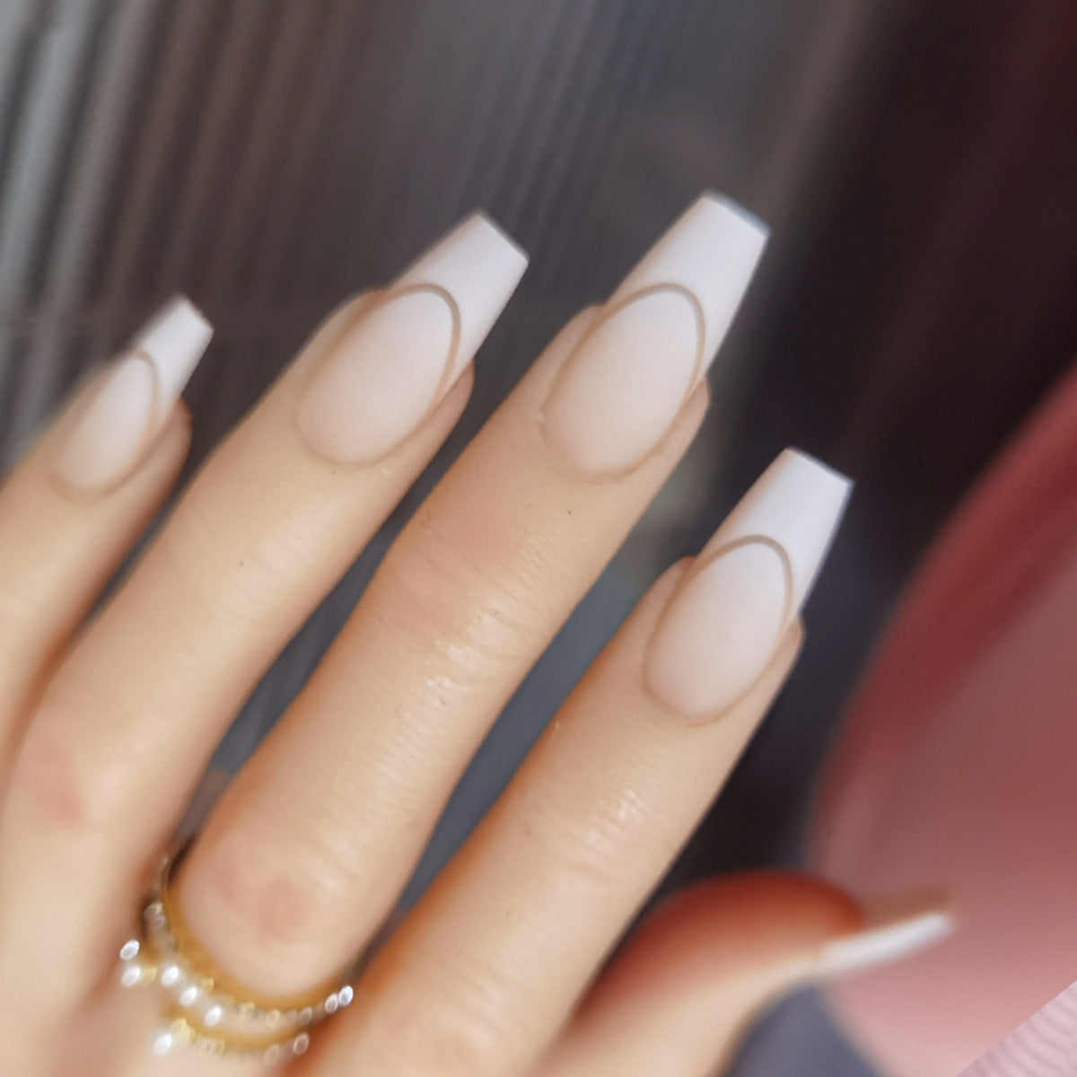 Elegant Velvet Matte Nude Outline French Coffin Press-On Nails