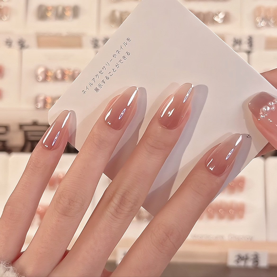 Pearlescent Peach Glazed Short Oval Press-On Nails