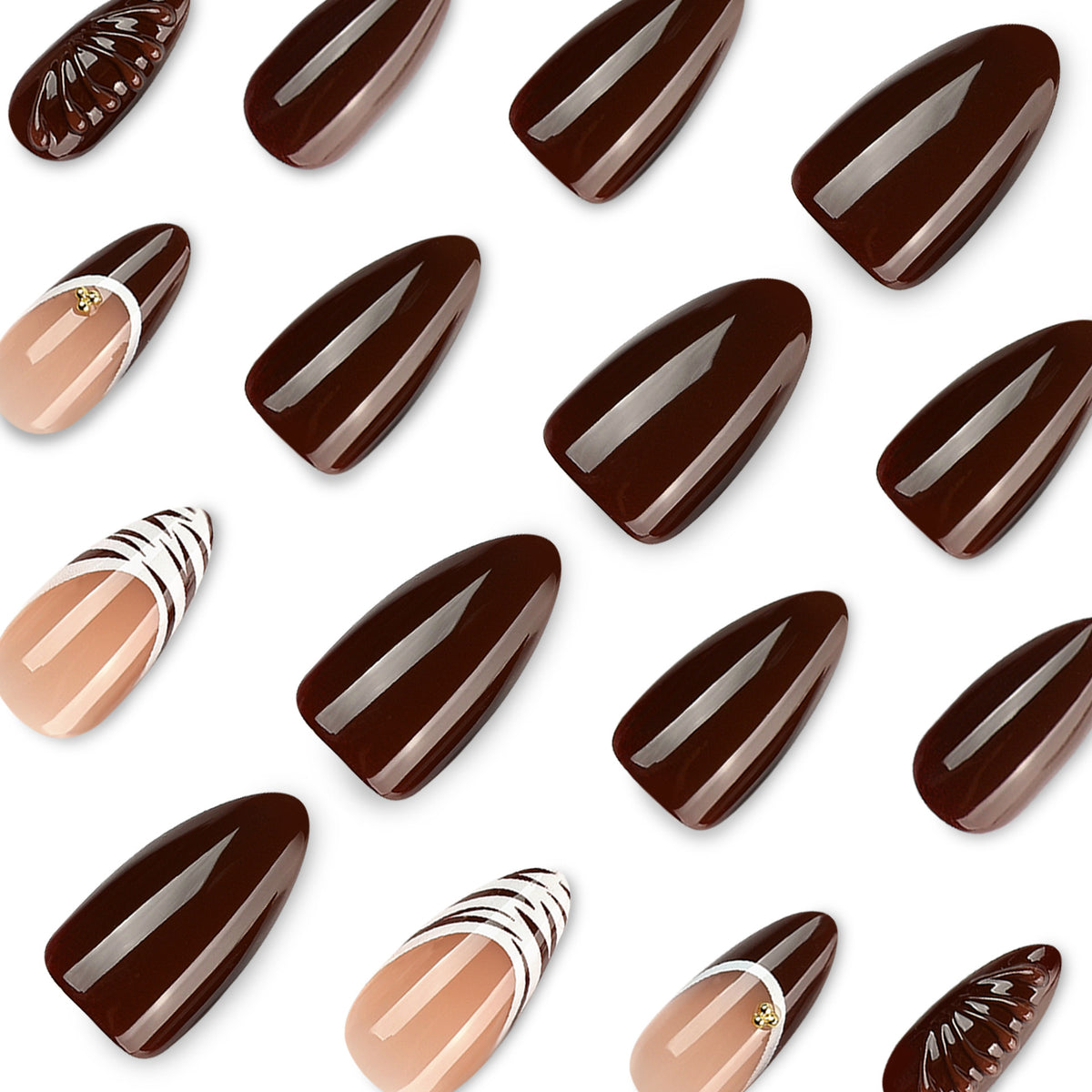 French 3D Charm Minimalist Animal Almond Medium Press On Nails – Image 2