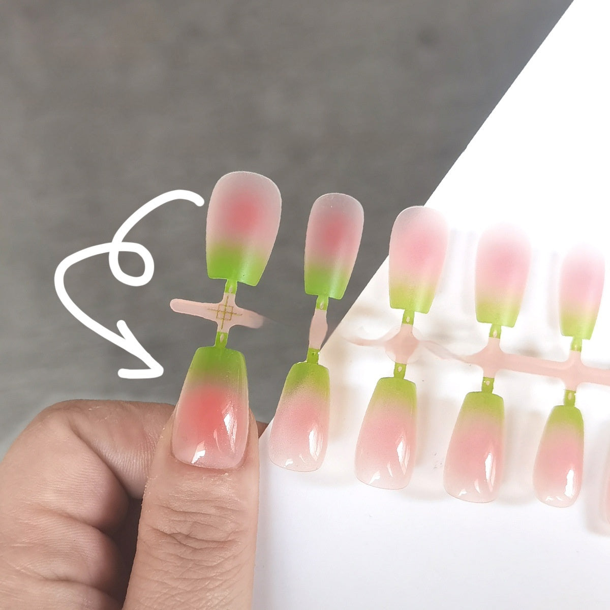 Guava Blush Green Gradient Short Square Press-On Nail Tips - DIY Blanks