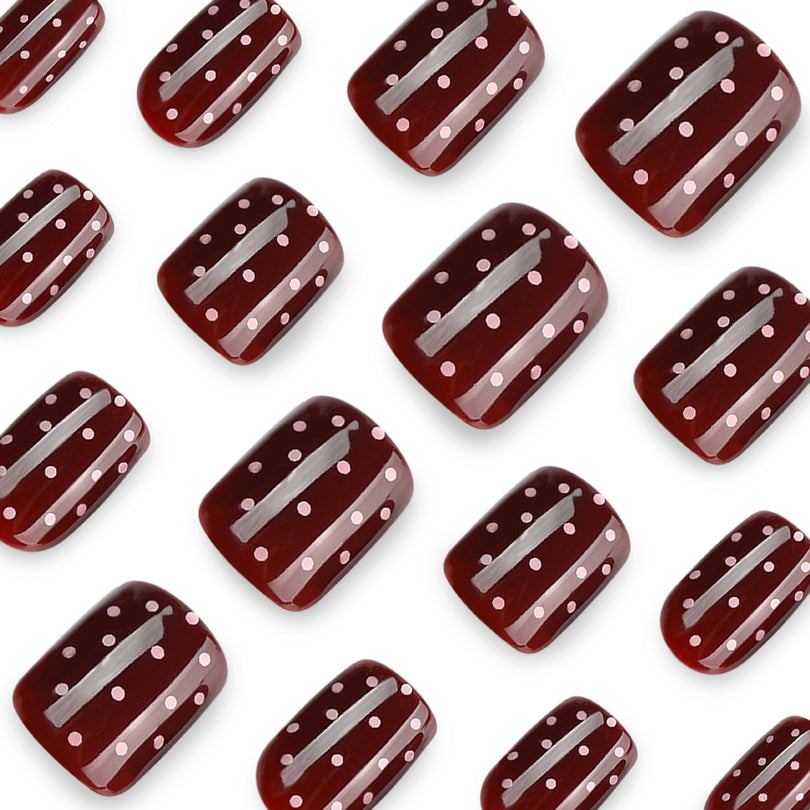 Minimalist Cute Red White Squoval Short Press On Nails – Image 2