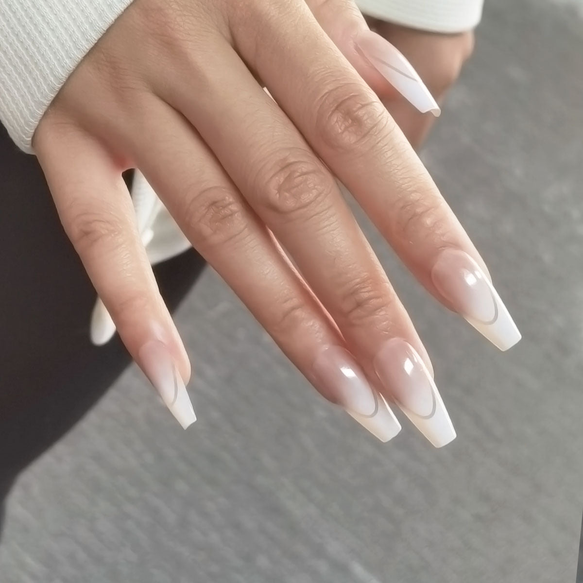 Elegant Nude Abstract French Press-On Nails - Tapered Coffin