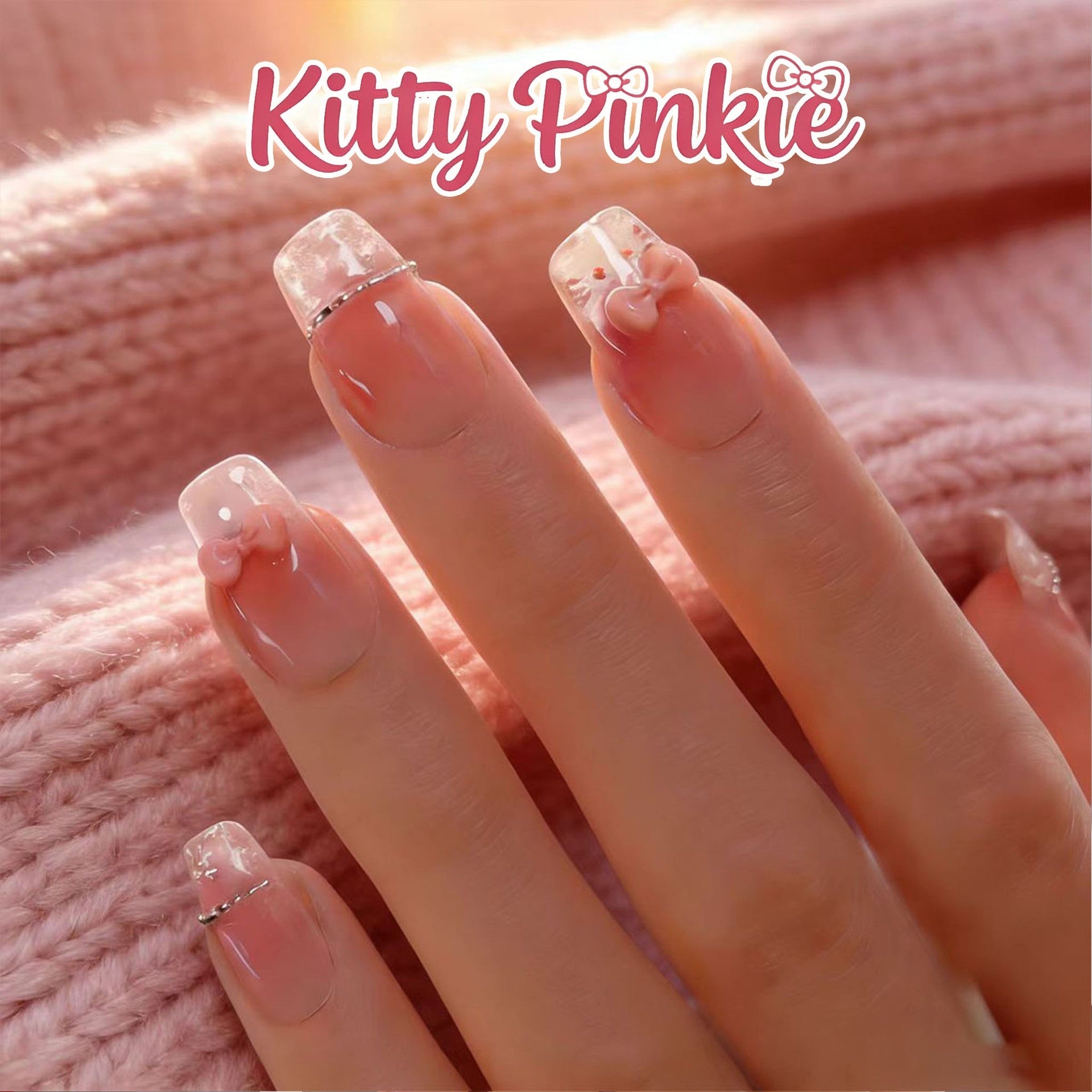 Sweet Kitty Bow Pink Blush French Press-on Nails