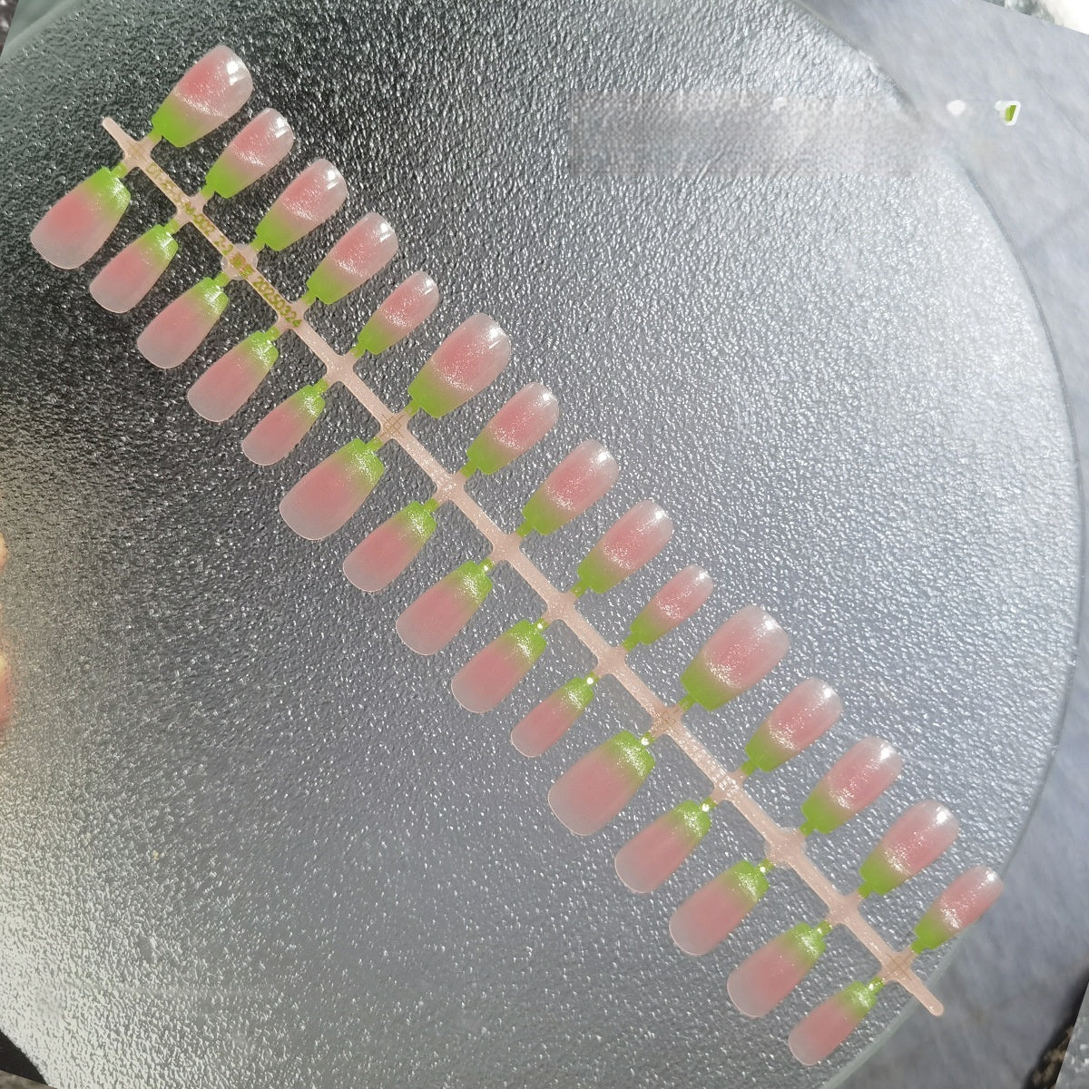 Sparkling Pink & Green French Tip Cat Eye Press-On Nails